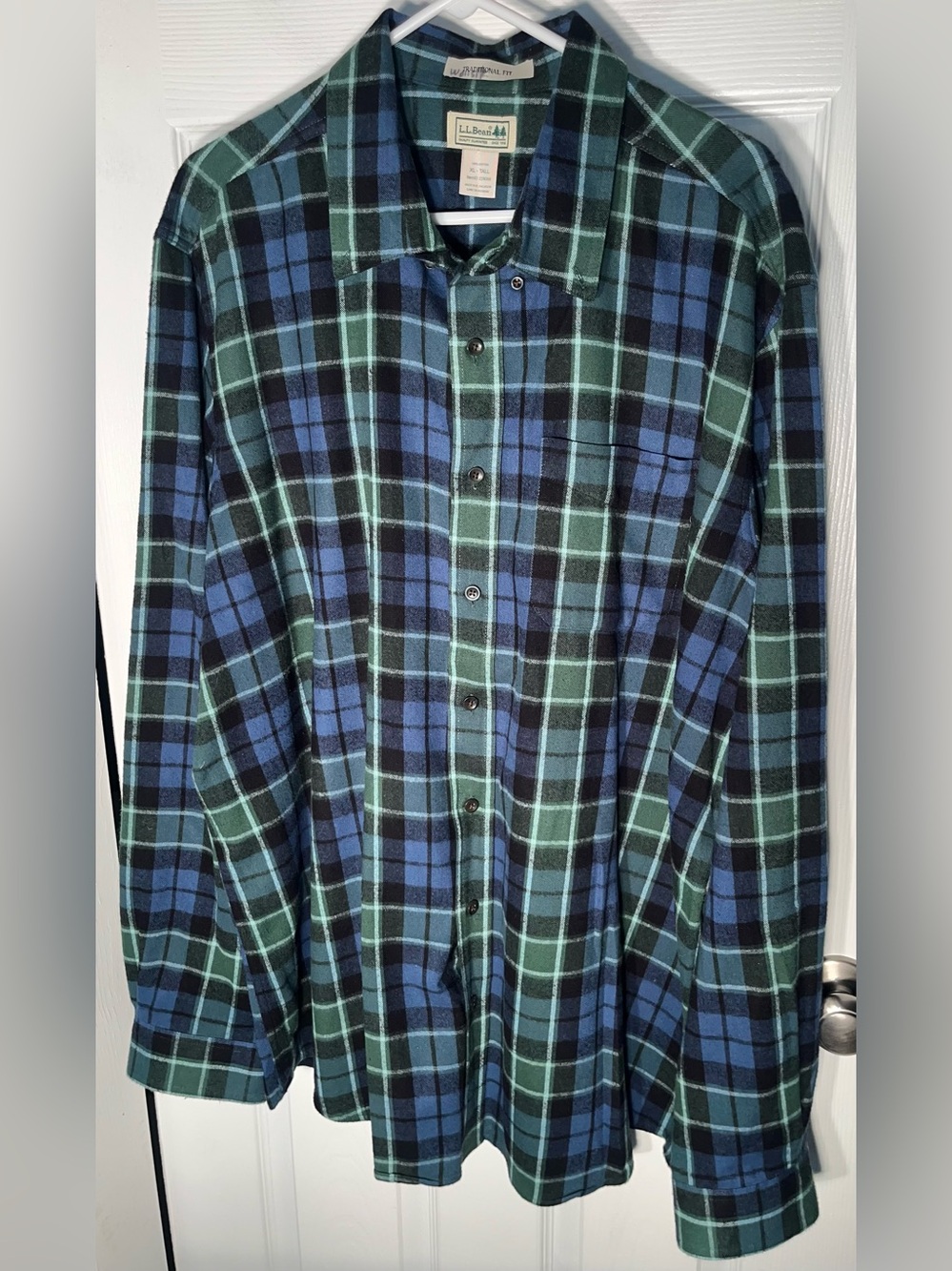 Men’s LL Bean Button Flannel Long Sleeve Shirt Plaid Scotch XL Tall 100% Cotton